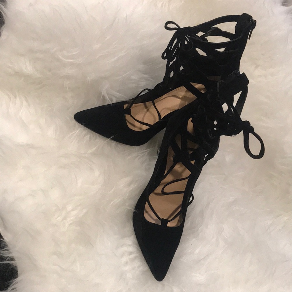 Black Suede High Lace Heels